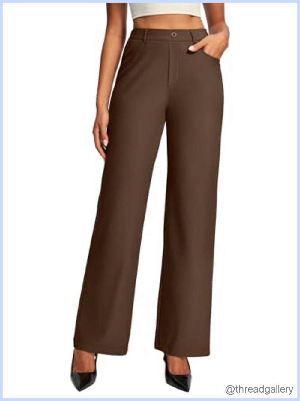 Wide Leg Dress Pants High Waisted Pull On Business Casual Trousers